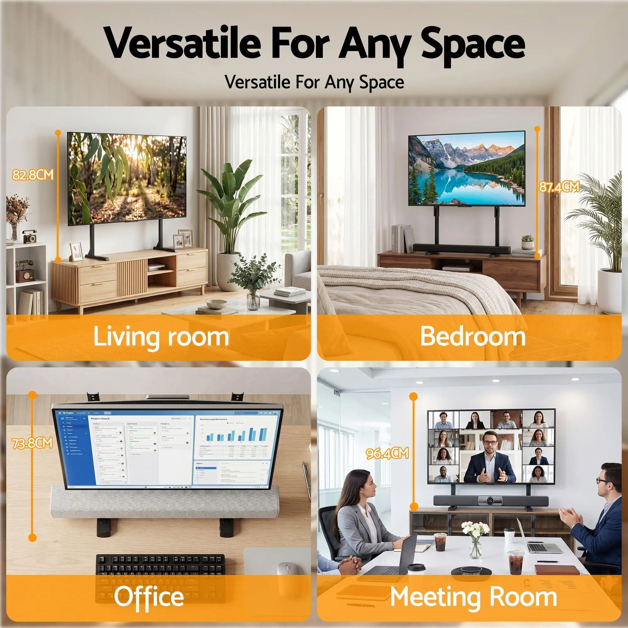 Universal TV Stand for 24 to 86 Inch TVs LED Screen Table Top Desktop Mount Adjustable Height Stable Base Compatible with Most Flat Panel TVs