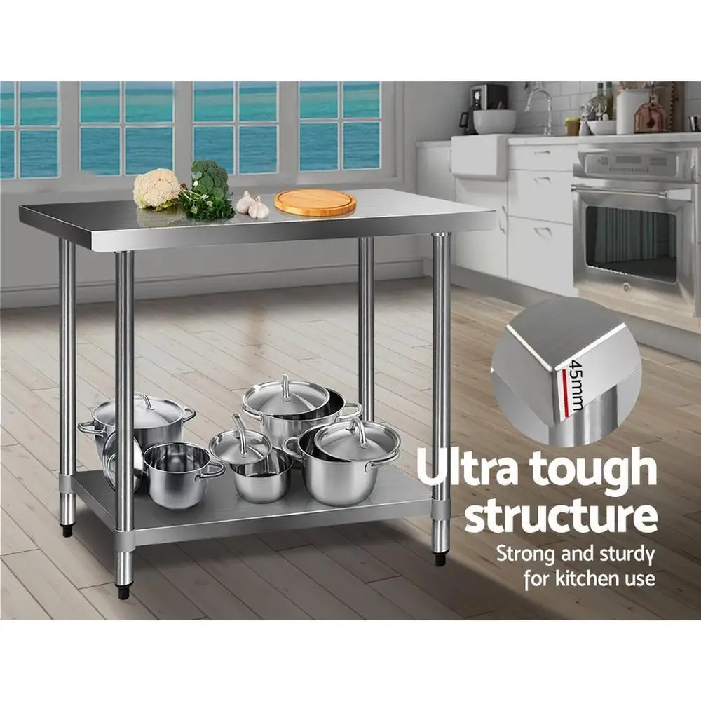 1219x610mm Stainless Steel Kitchen Work Bench 430 Grade Heavy Duty Prep Table
