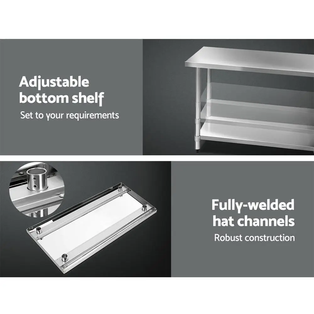 1219x610mm Stainless Steel Kitchen Work Bench 430 Grade Heavy Duty Prep Table