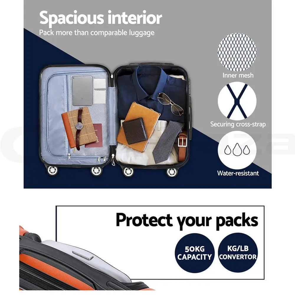 3 Piece Hard Shell Spinner Luggage Set with TSA Lock Orange Carry On Suitcases 20 24 28 Inch
