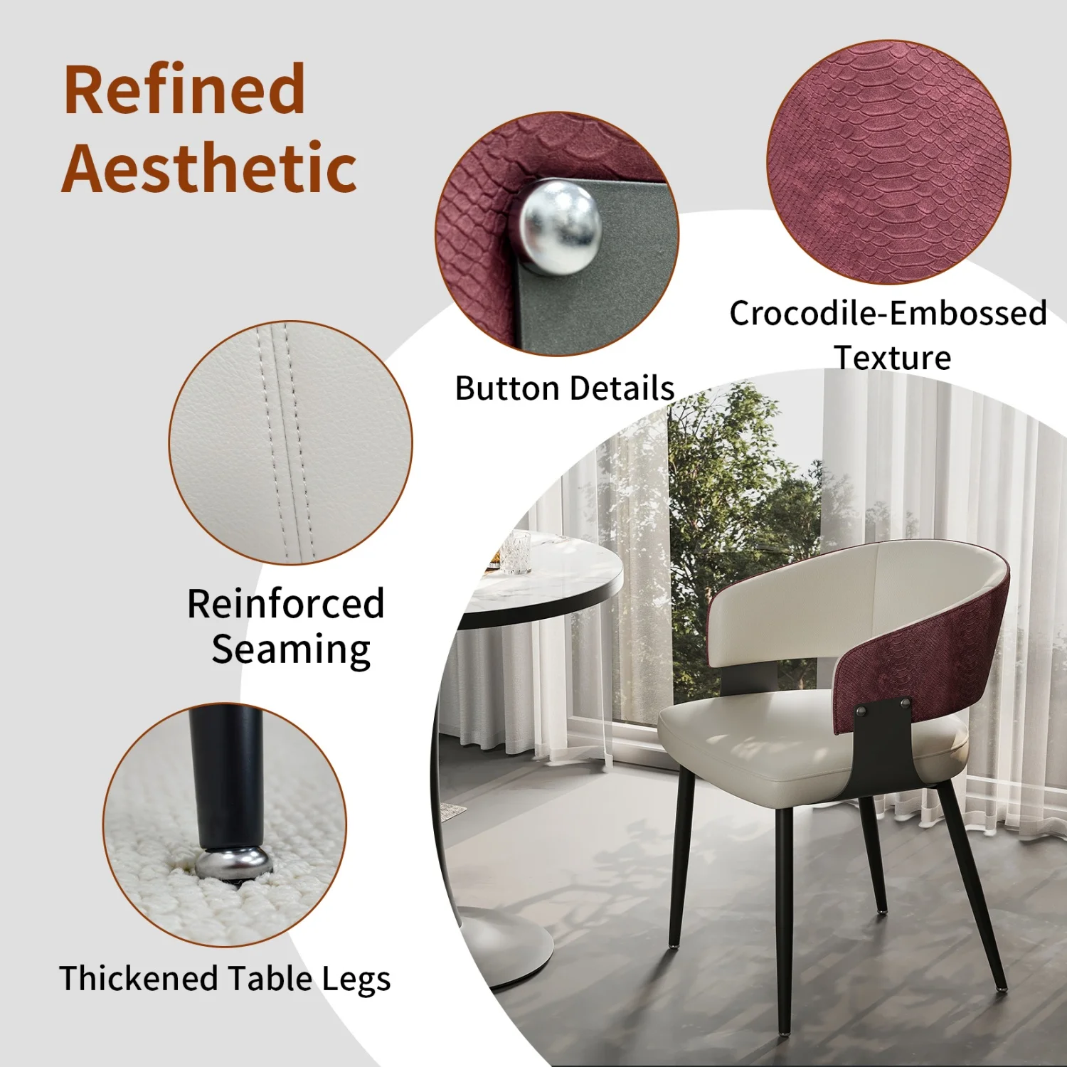 Upholstered Dining Chairs Microfiber Leather Dining Room Chairs Cushioned Back Wide Seat Padded Kitchen Restaurant Chairs