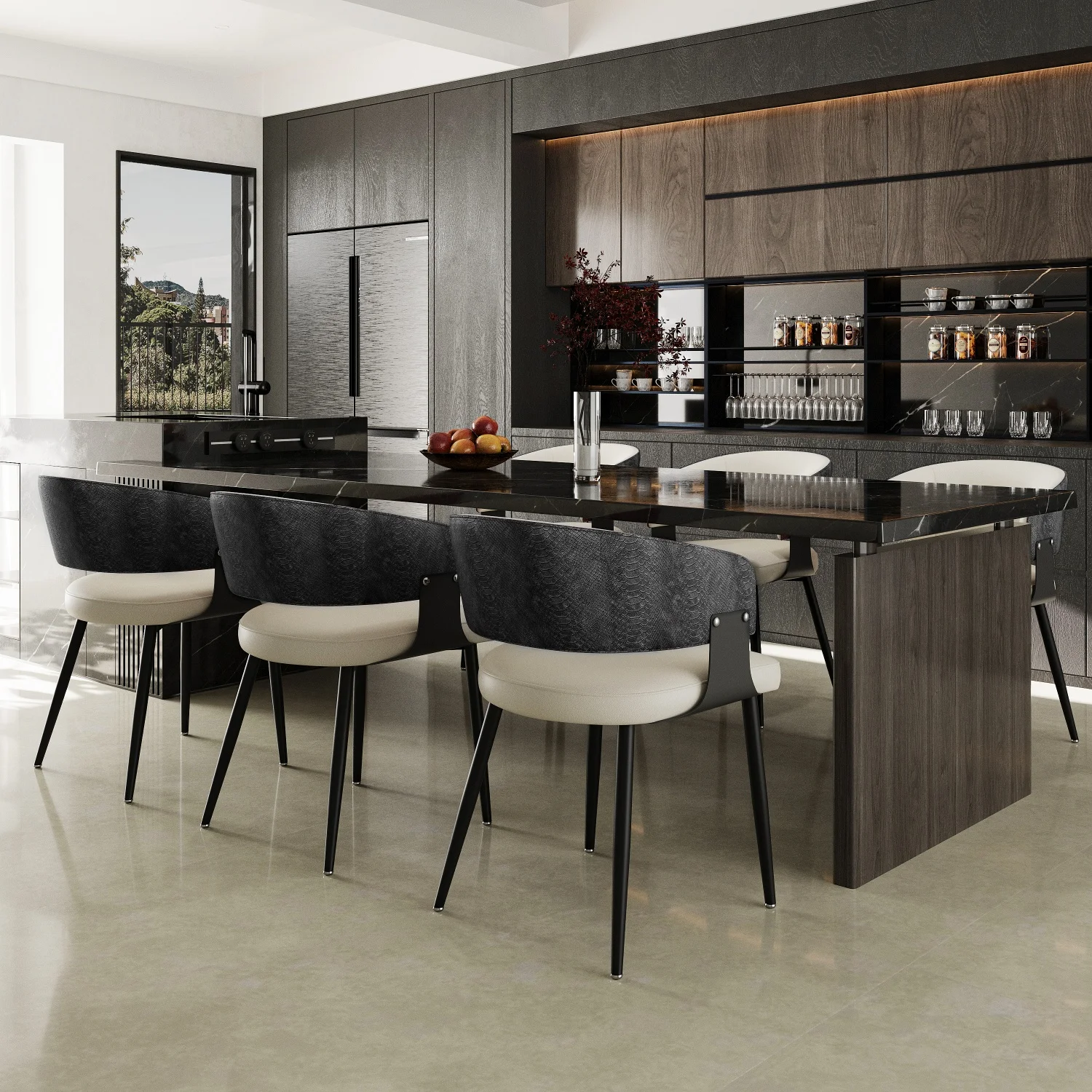 Upholstered Dining Chairs Microfiber Leather Dining Room Chairs Cushioned Back Wide Seat Padded Kitchen Restaurant Chairs