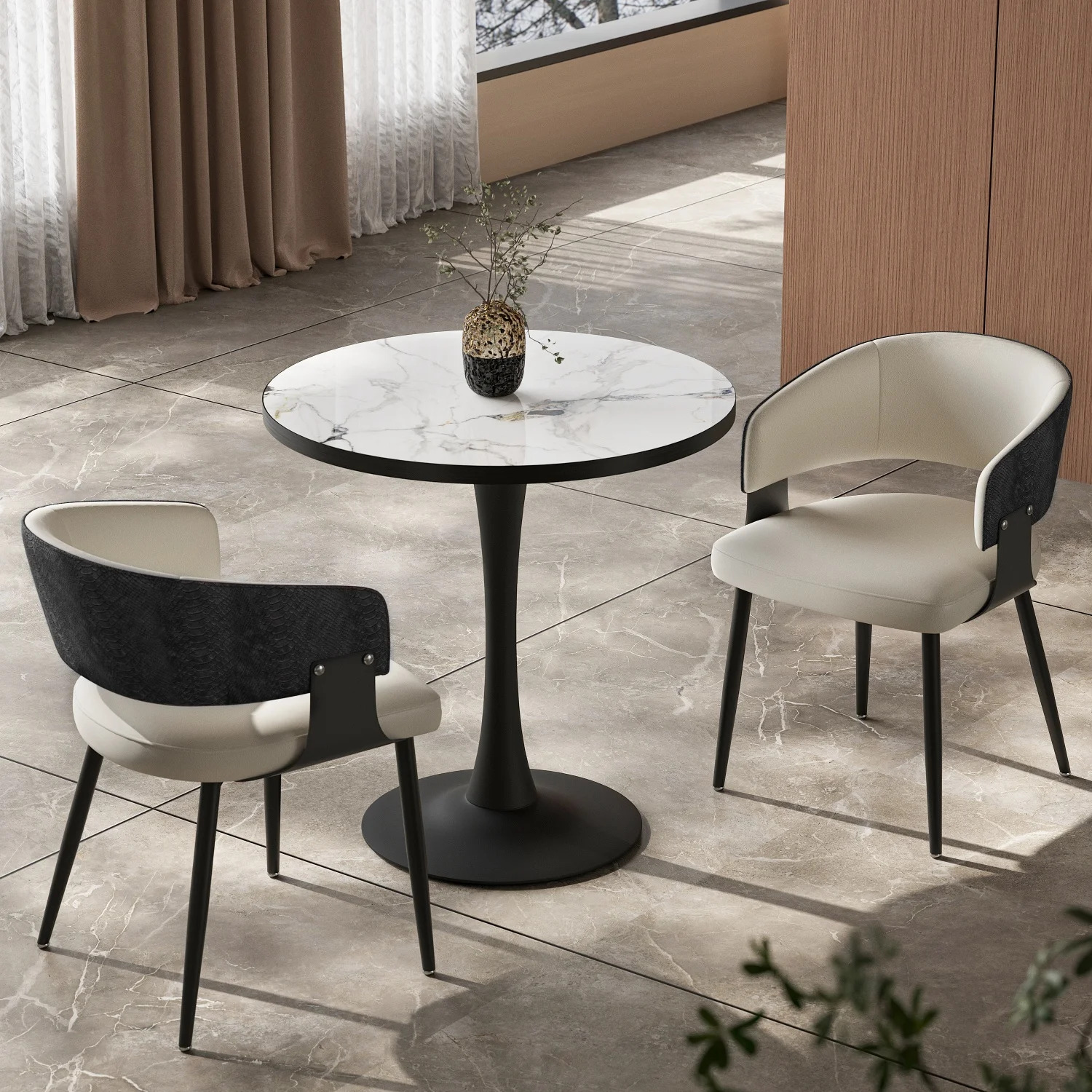 Upholstered Dining Chairs Microfiber Leather Dining Room Chairs Cushioned Back Wide Seat Padded Kitchen Restaurant Chairs
