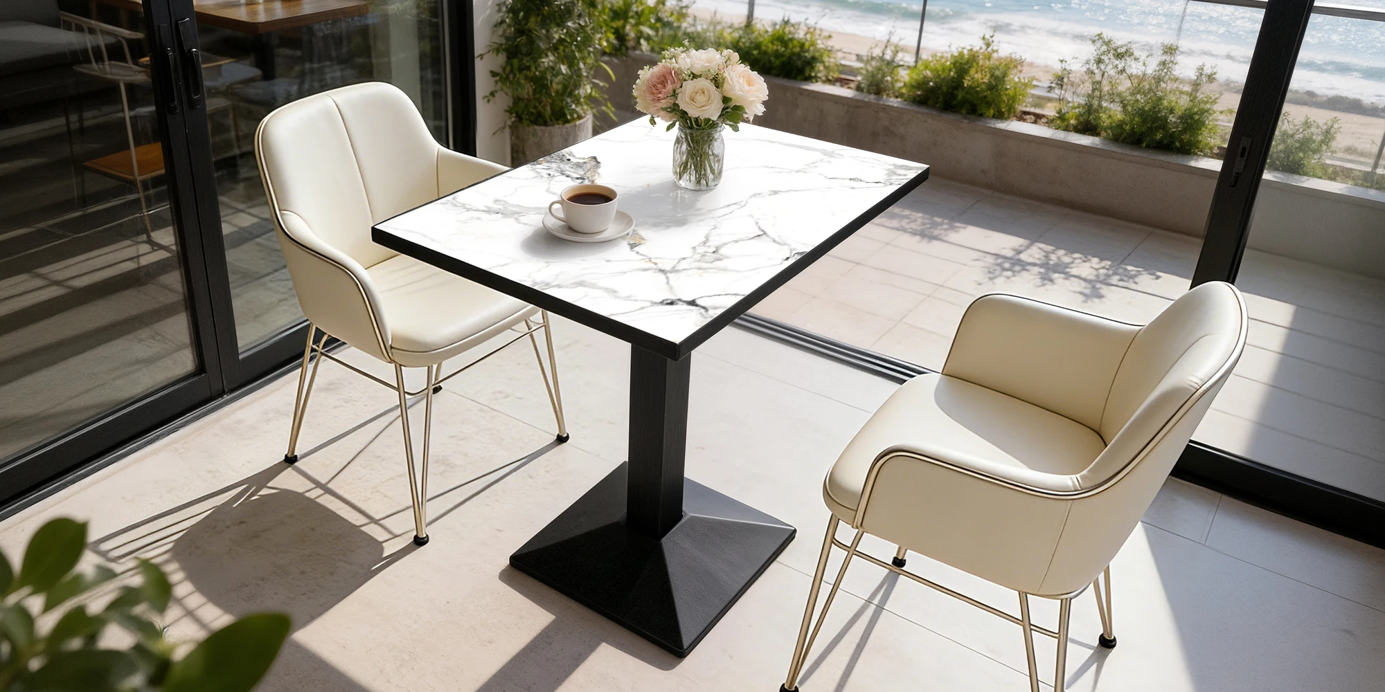 Rectangular Dining Table Bistro Tulip Design with Larger Pedestal Base for 2-4 People for Kitchen Living Room Bistro Restaurant