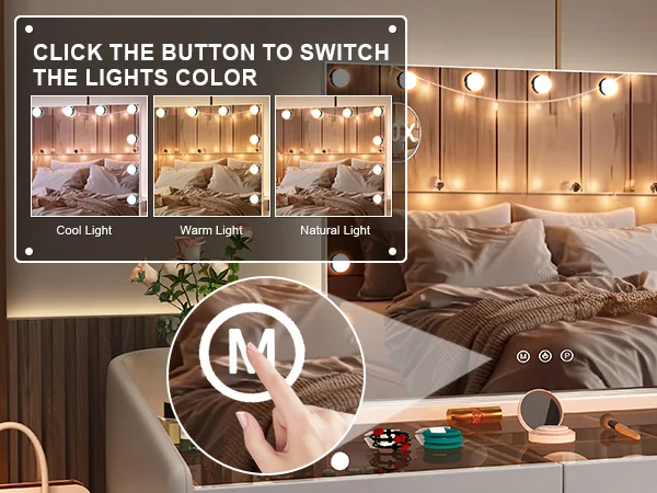 Teousev Hollywood Makeup Mirror Large Vanity Light Mirror with Dimmable 17 LED Bulb USB Charing Port Vanity Makeup Mirror
