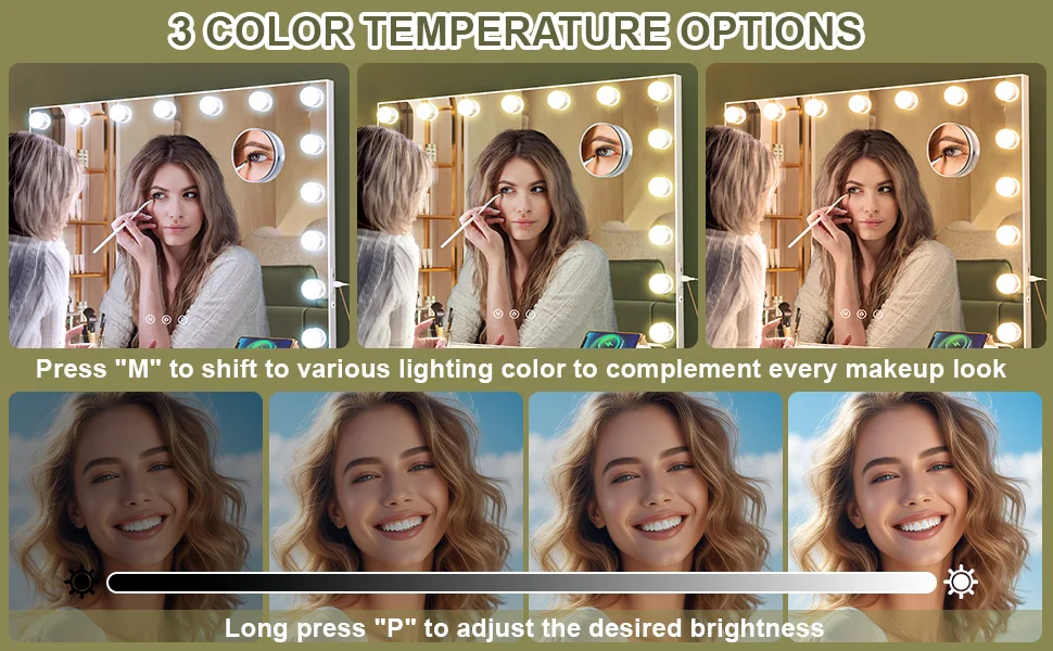 Teousev Hollywood Makeup Mirror Large Vanity Light Mirror with Dimmable 17 LED Bulb USB Charing Port Vanity Makeup Mirror