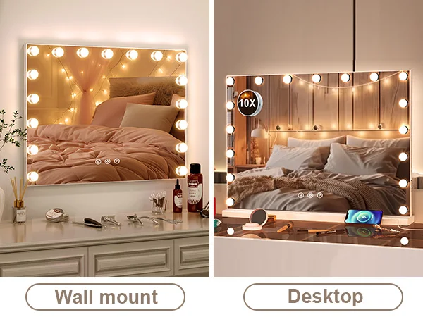 Teousev Hollywood Makeup Mirror Large Vanity Light Mirror with Dimmable 17 LED Bulb USB Charing Port Vanity Makeup Mirror