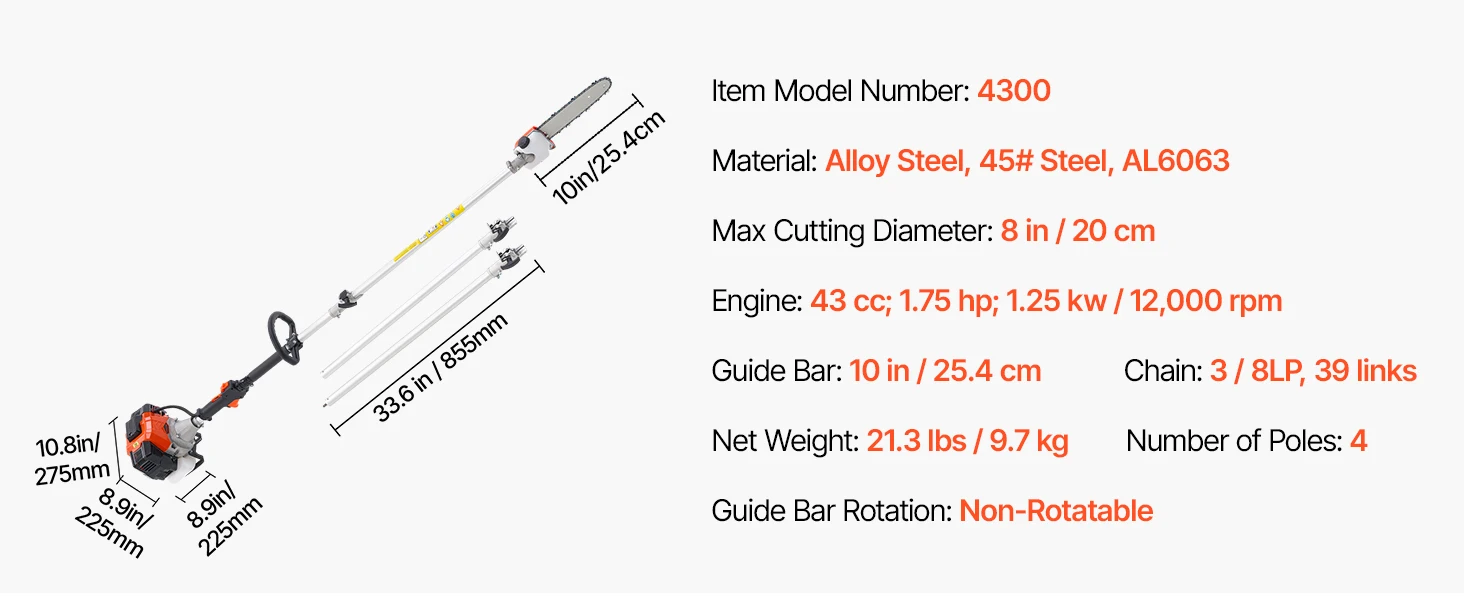 SucceBuy Gas Pole Saw 2Stroke Gas Powered Pole Saws w/Cutting Bar Cordless w/Rotatable Head Extendable for Tree Trimming Pruning