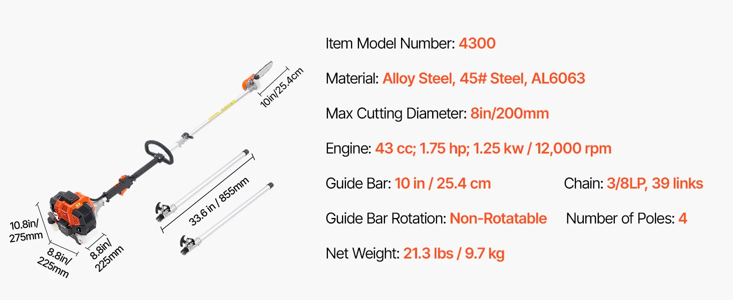 SucceBuy Gas Pole Saw 2Stroke Gas Powered Pole Saws w/Cutting Bar Cordless w/Rotatable Head Extendable for Tree Trimming Pruning