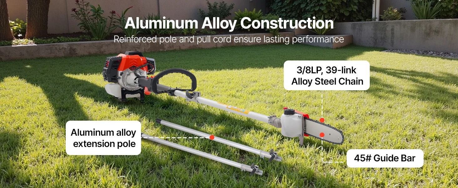 SucceBuy Gas Pole Saw 2Stroke Gas Powered Pole Saws w/Cutting Bar Cordless w/Rotatable Head Extendable for Tree Trimming Pruning