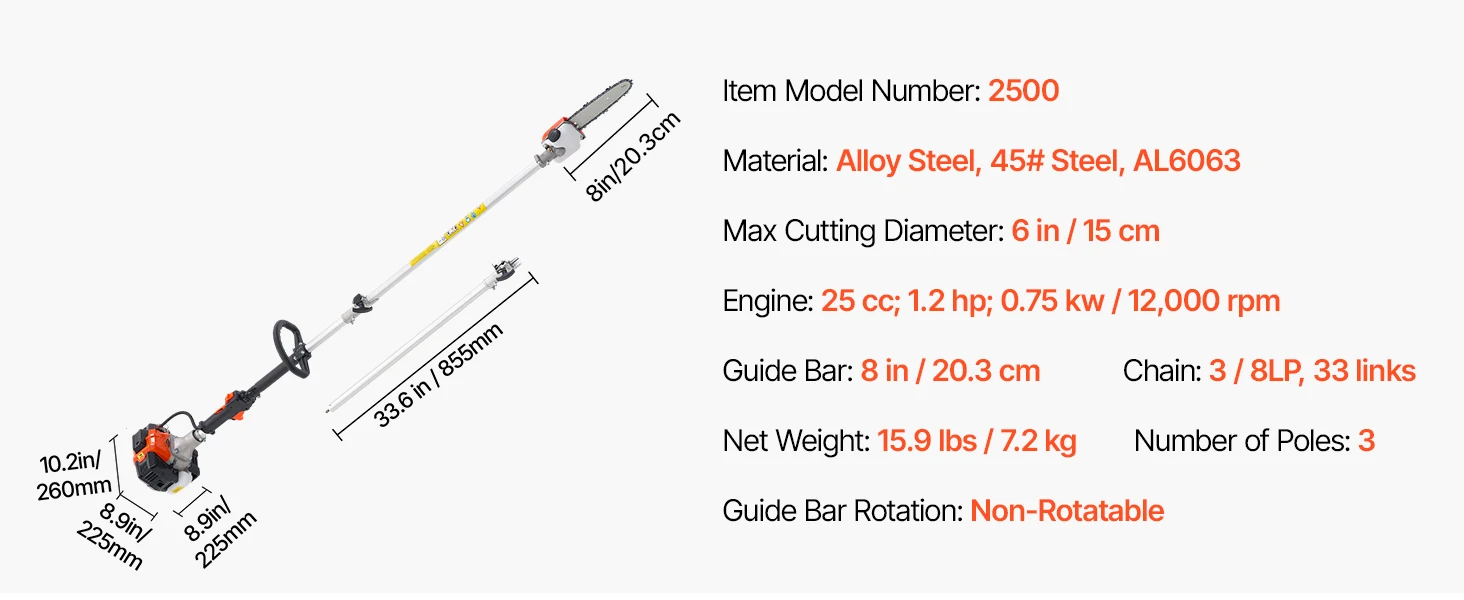 SucceBuy Gas Pole Saw 2Stroke Gas Powered Pole Saws w/Cutting Bar Cordless w/Rotatable Head Extendable for Tree Trimming Pruning