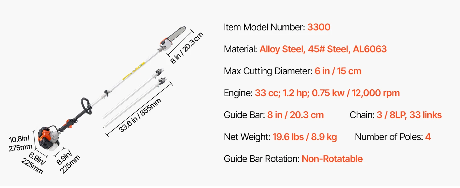 SucceBuy Gas Pole Saw 2Stroke Gas Powered Pole Saws w/Cutting Bar Cordless w/Rotatable Head Extendable for Tree Trimming Pruning