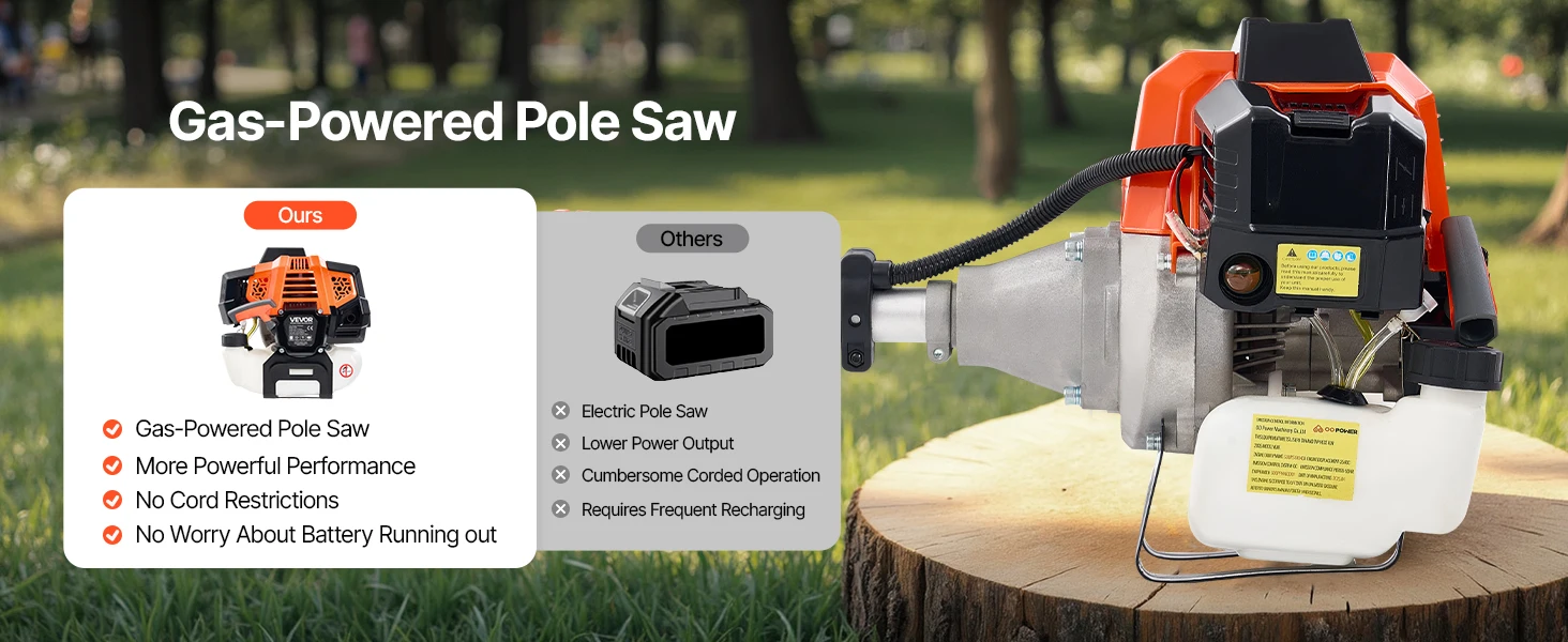 SucceBuy Gas Pole Saw 2Stroke Gas Powered Pole Saws w/Cutting Bar Cordless w/Rotatable Head Extendable for Tree Trimming Pruning