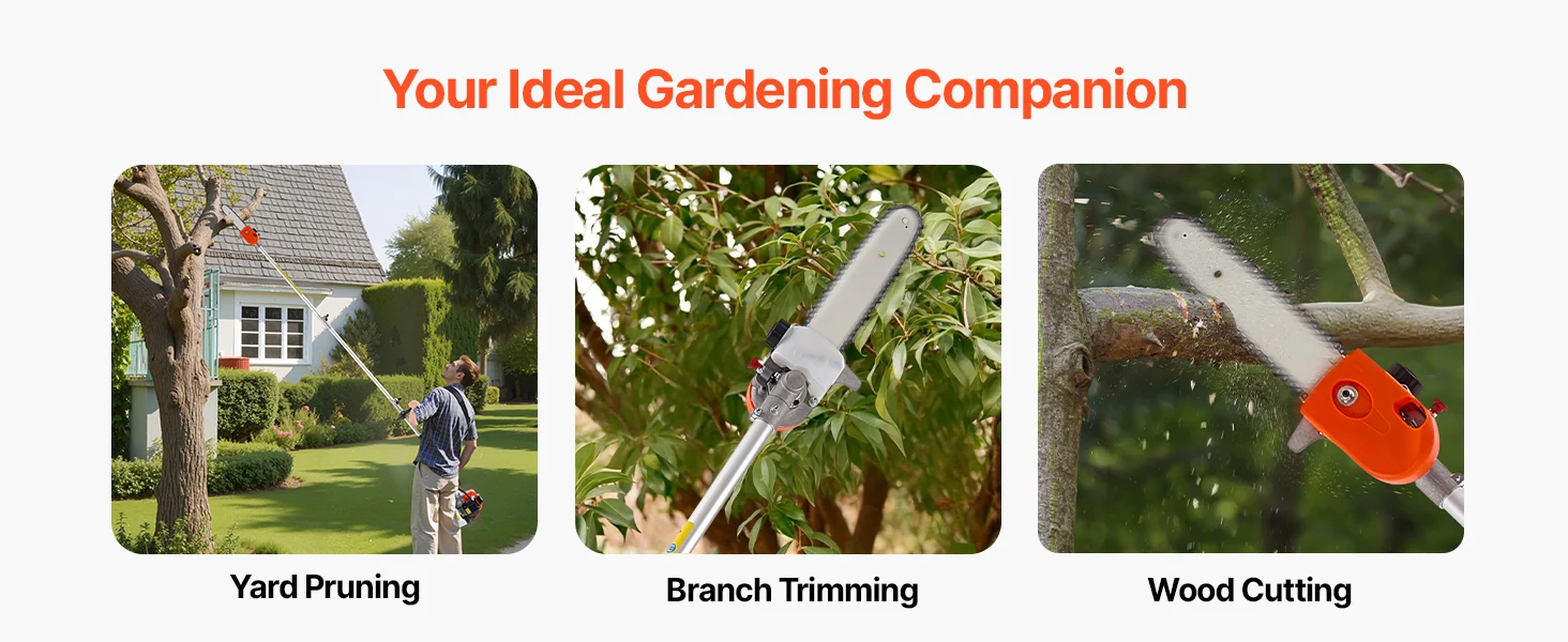 SucceBuy Gas Pole Saw 2Stroke Gas Powered Pole Saws w/Cutting Bar Cordless w/Rotatable Head Extendable for Tree Trimming Pruning