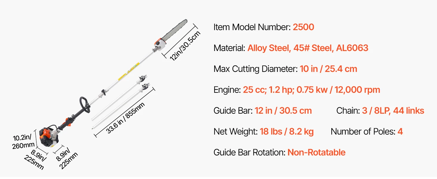 SucceBuy Gas Pole Saw 2Stroke Gas Powered Pole Saws w/Cutting Bar Cordless w/Rotatable Head Extendable for Tree Trimming Pruning