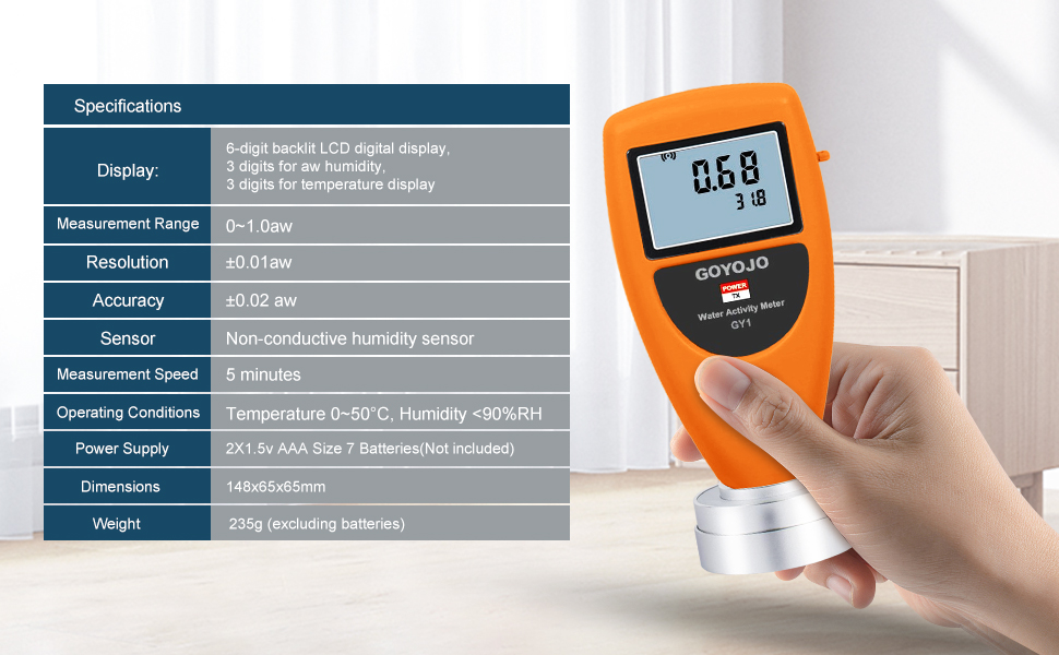 GOYOJO GY1 Water Activity Meter Smart Food Water Activity Tester for Jerky Dried Fruit Grain Vegetable 0-1.0AW ±0.02AW