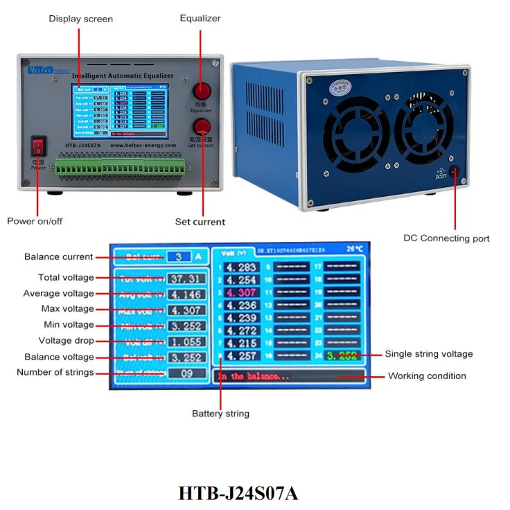 2-24S Smart Battery Equalizer HTB-J24S04A HTB-J24S07A 3A/4A/7A Discharge Balancer for NCM LFP LTO Battery Pack 2V-4.5V Cell Voltage Automatic Equalization Instrument 12V Power Supply Battery Cell Balancer Voltage Tester Repair Tool