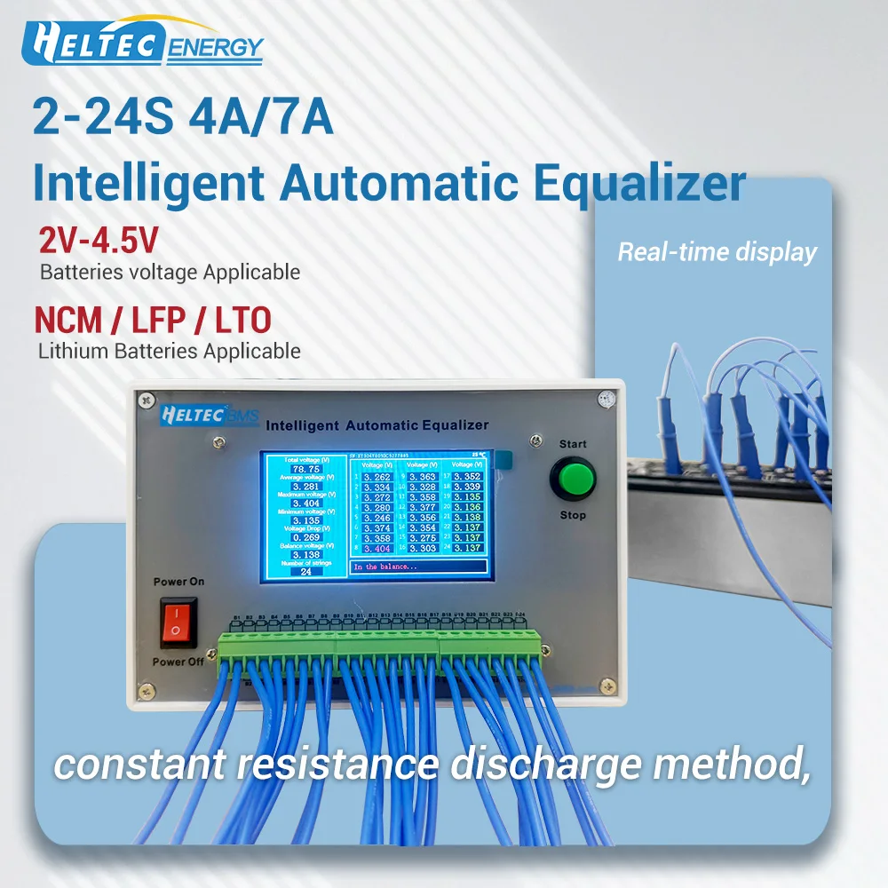 2-24S Smart Battery Equalizer HTB-J24S04A HTB-J24S07A 3A/4A/7A Discharge Balancer for NCM LFP LTO Battery Pack 2V-4.5V Cell Voltage Automatic Equalization Instrument 12V Power Supply Battery Cell Balancer Voltage Tester Repair Tool