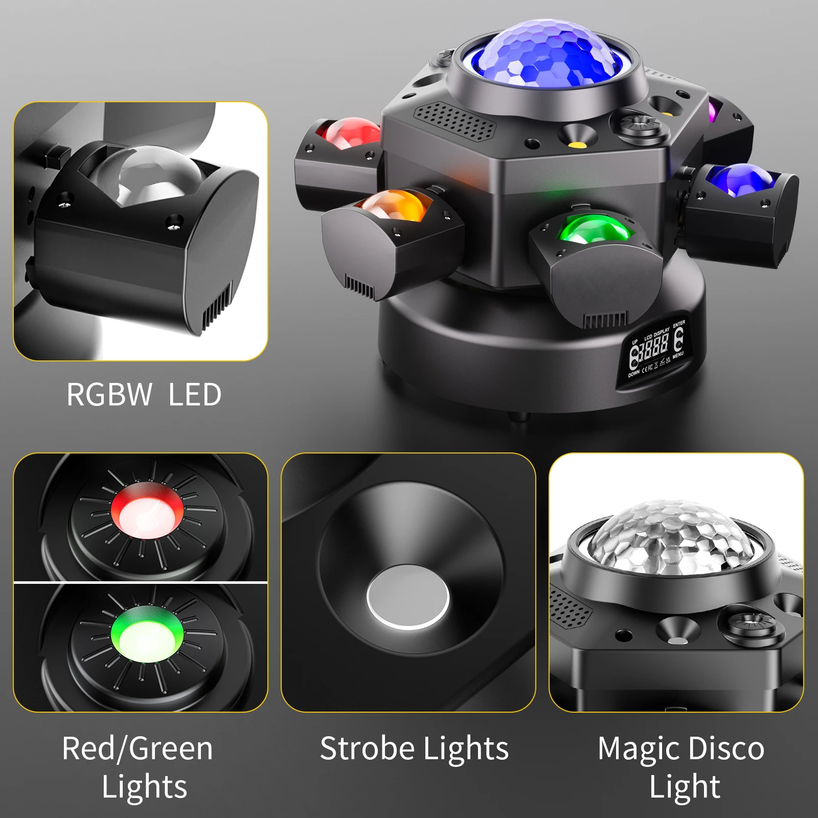 DayFlicker 180W Six-armed Stage light with RGBW 4-IN-1 Lighting Effect and Starry Effect Controlled DMX512 For DJ Party Concert