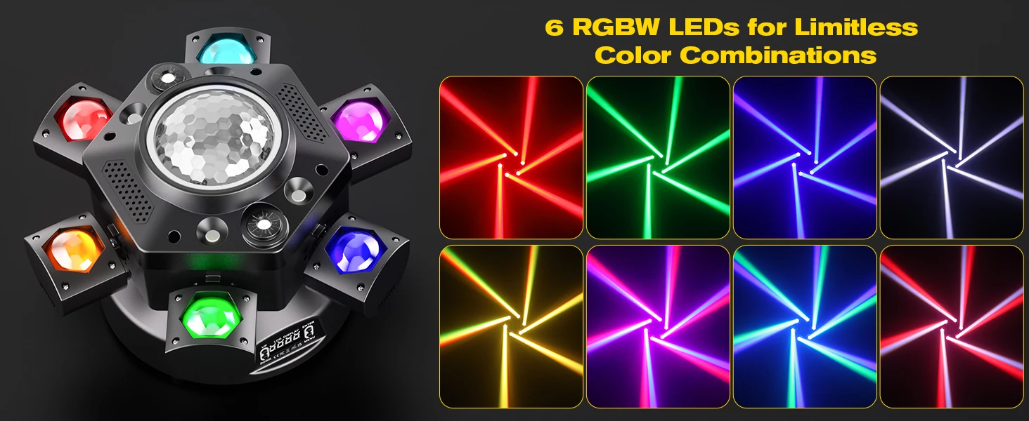 DayFlicker 180W Six-armed Stage light with RGBW 4-IN-1 Lighting Effect and Starry Effect Controlled DMX512 For DJ Party Concert