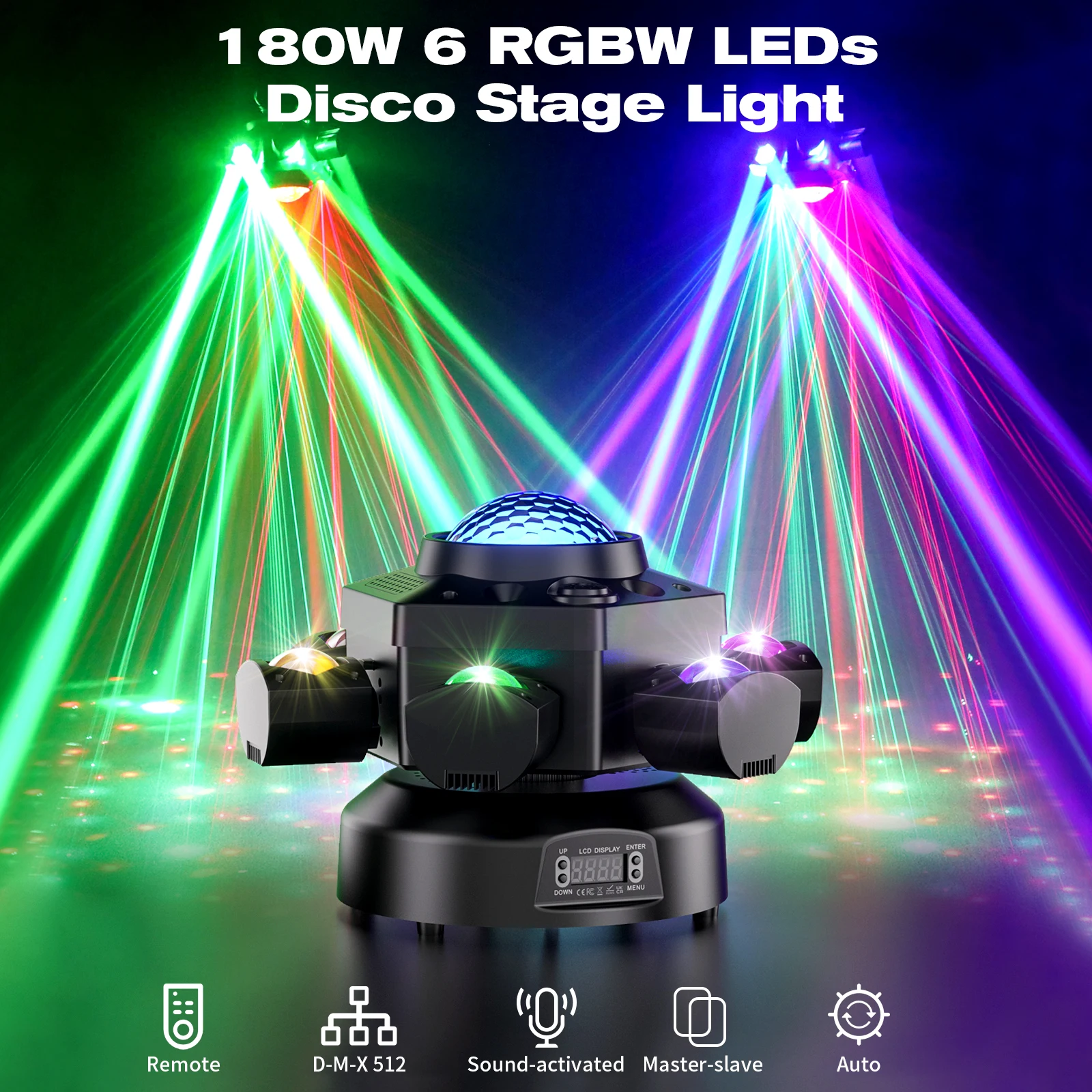 DayFlicker 180W Six-armed Stage light with RGBW 4-IN-1 Lighting Effect and Starry Effect Controlled DMX512 For DJ Party Concert