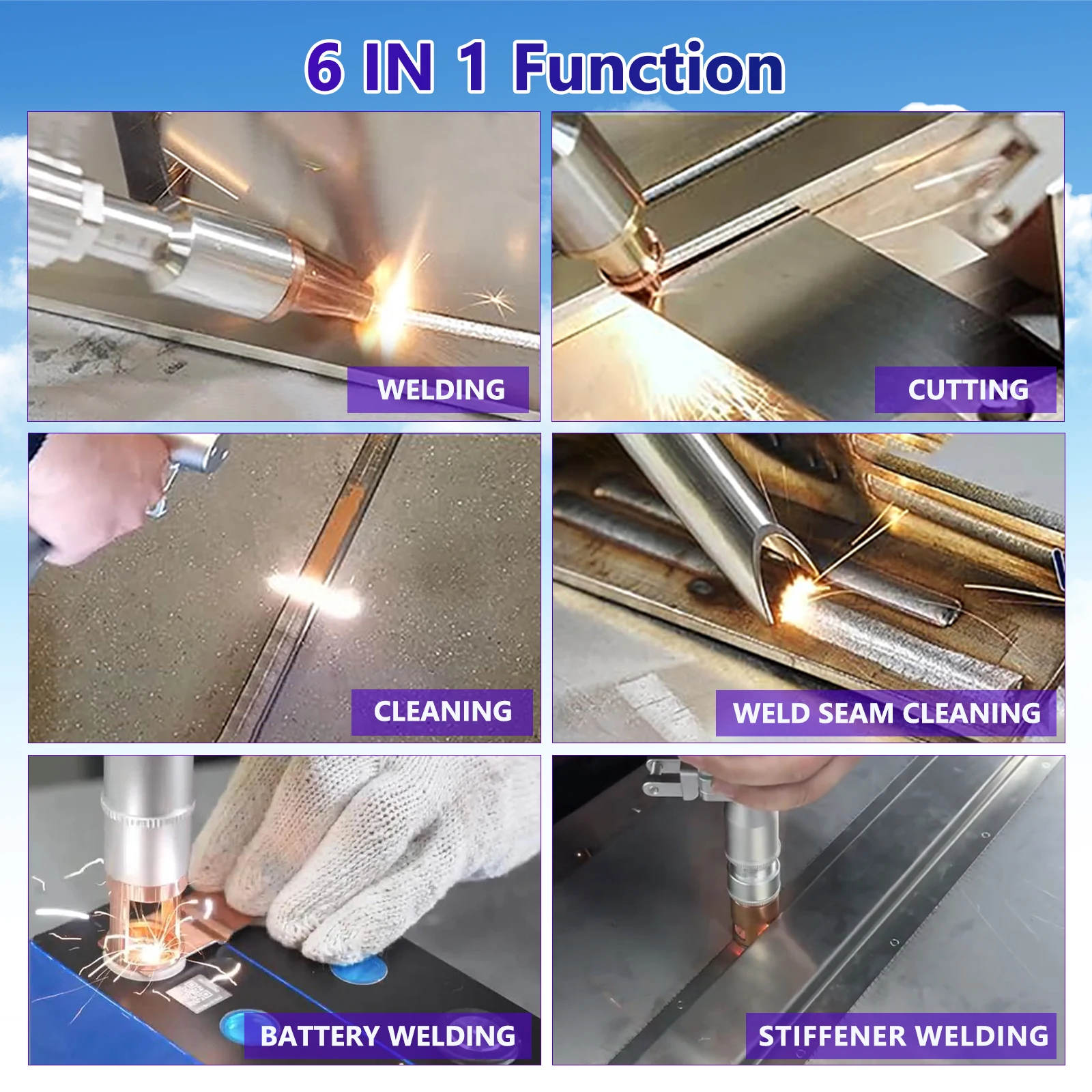 2000W Laser Welder Double Pendulum 6-in-1 Fiber Laser Battery Welding Cleaning Cutting Welding Machine Handheld for All Metal