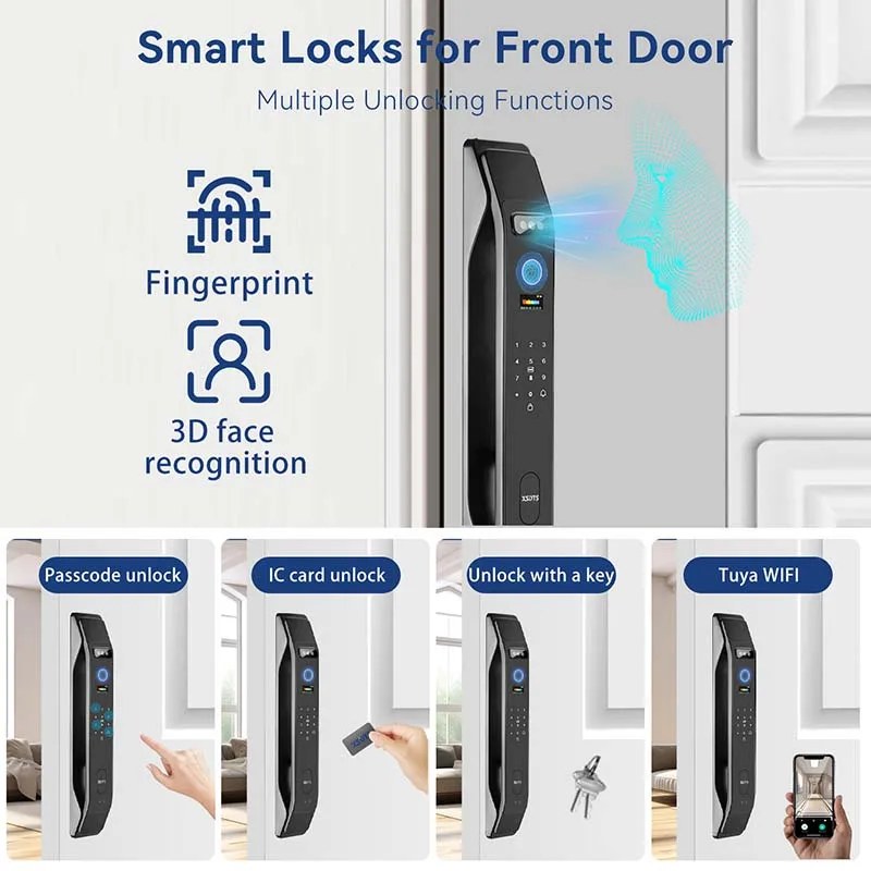 3D Face Smart Door Lock Tuya Active real-time Video intercom Fingerprint Password Biometric Electronic Key Unlock