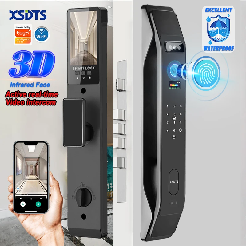 3D Face Smart Door Lock Tuya Active real-time Video intercom Fingerprint Password Biometric Electronic Key Unlock