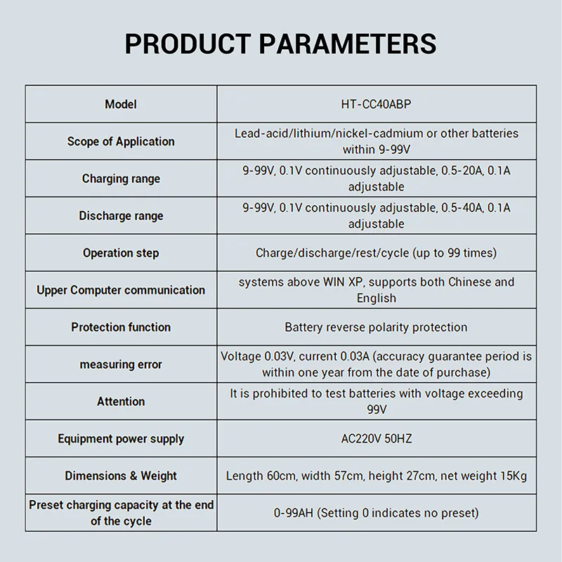 9-99V 20A 40A Single Channel VRLA/Lithium Battery Capacity Tester Charge Cycle Integrated Machine