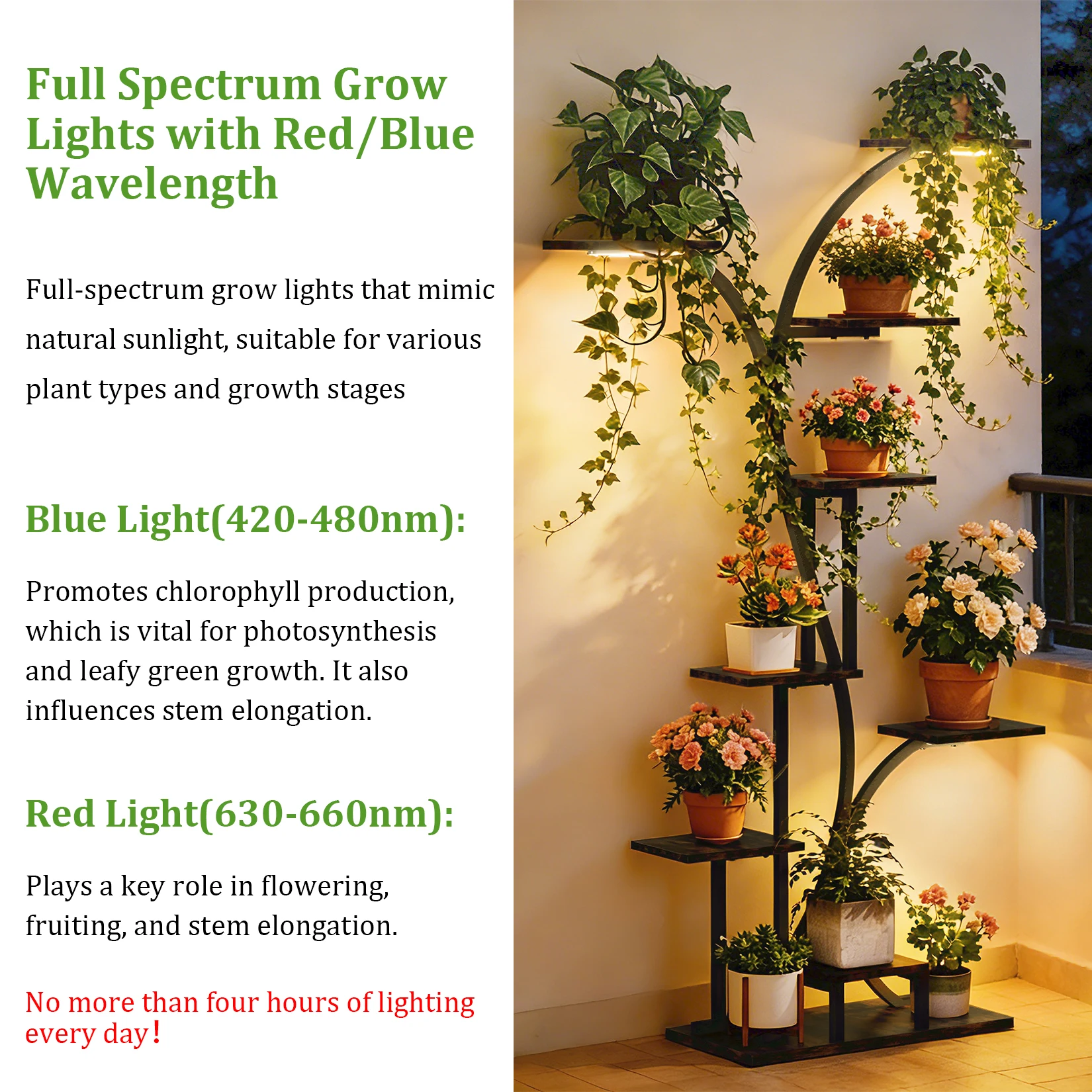 Tall Corner Plant Stand with Grow Lights Industrial Multiple Shelves Display Organizer Flowers Rack
