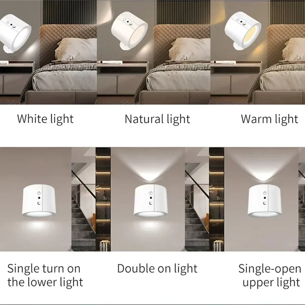 Modern LED Wall Lamp Rechargeable 360° Rotating Dimmable Magnetic Sconces Light