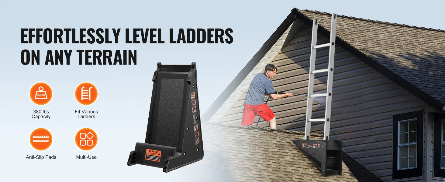 SucceBuy Ladder Levler 380 lbs Load PP Ladder Leveling Tool Pitch Hopper Stair Ladder Stabilizer with Storage for Uneven Ground