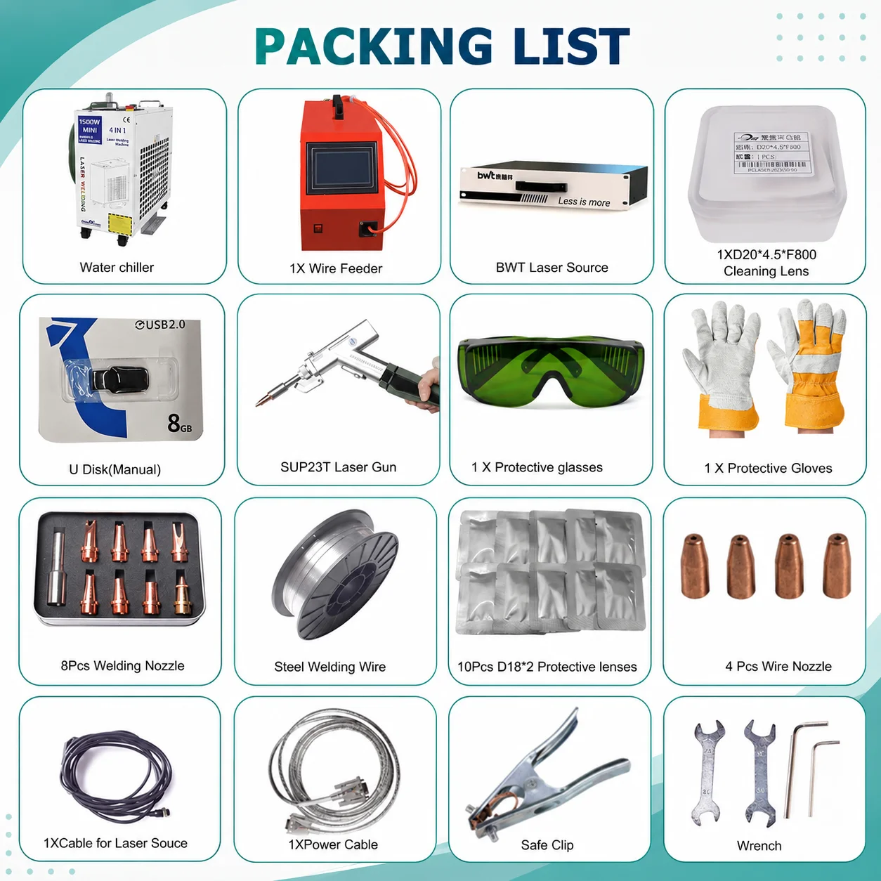 BWT 2000W 4 In 1 Laser Welding Machine 1500W Laser Welder with Welding Cleaning Cutting Weld Seam Cleaning for Metal SUP28T Welding Head With Auto Wire Feeder