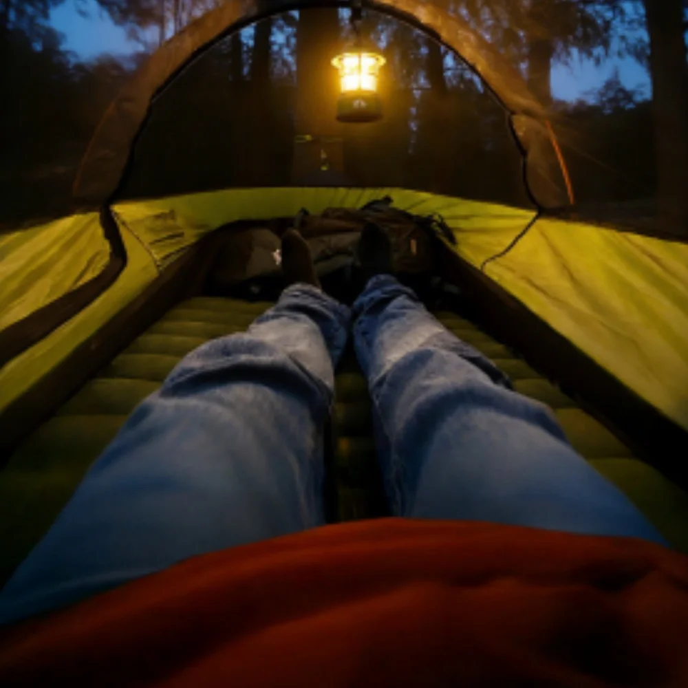 Night Cat Flat Lay Hammock Tent with Sleeping Air Pad Mosquito Net and Waterproof Rainfly for 1 Person Backpacking Hiking Camping Lightweight 330LBS 87x28x19in