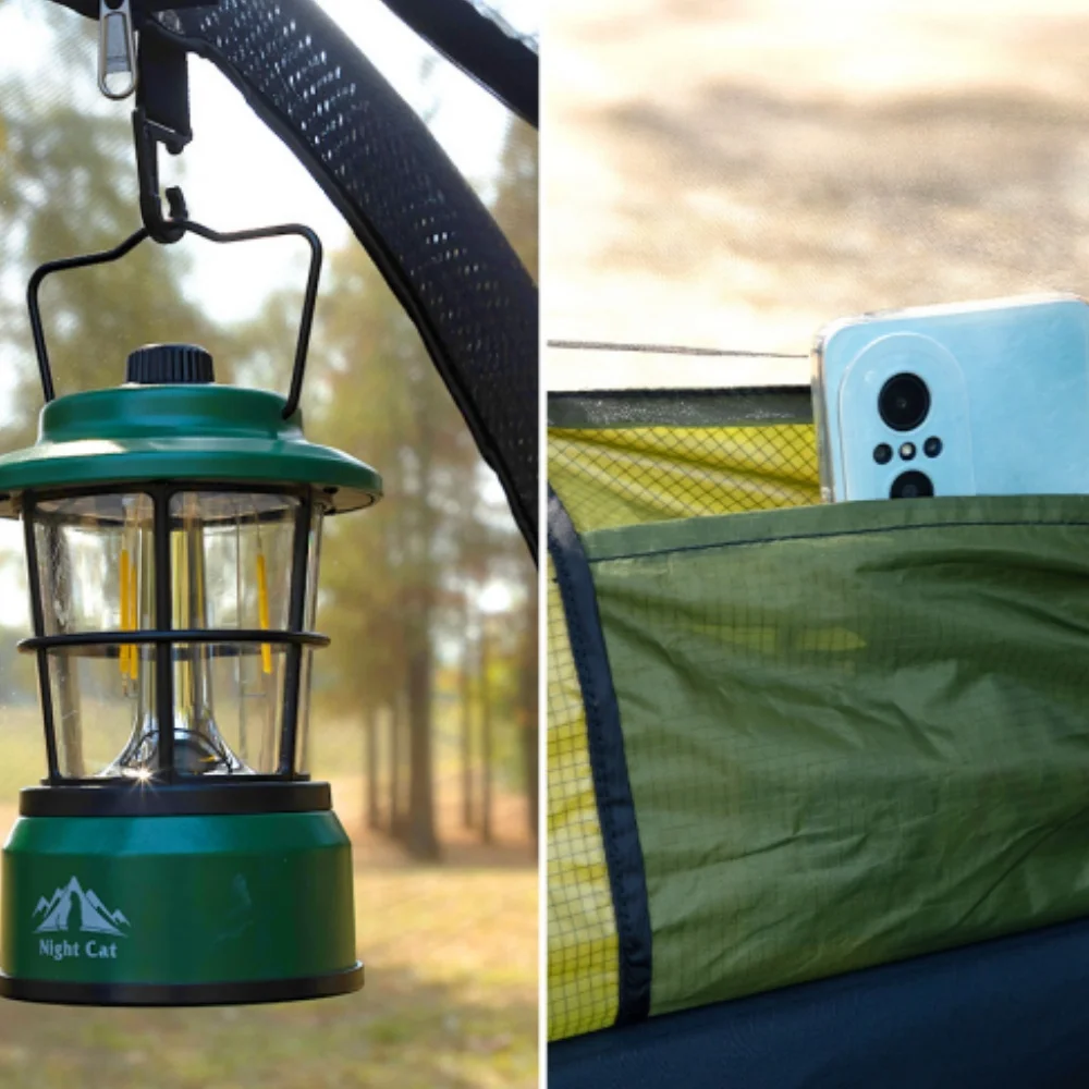 Night Cat Flat Lay Hammock Tent with Sleeping Air Pad Mosquito Net and Waterproof Rainfly for 1 Person Backpacking Hiking Camping Lightweight 330LBS 87x28x19in