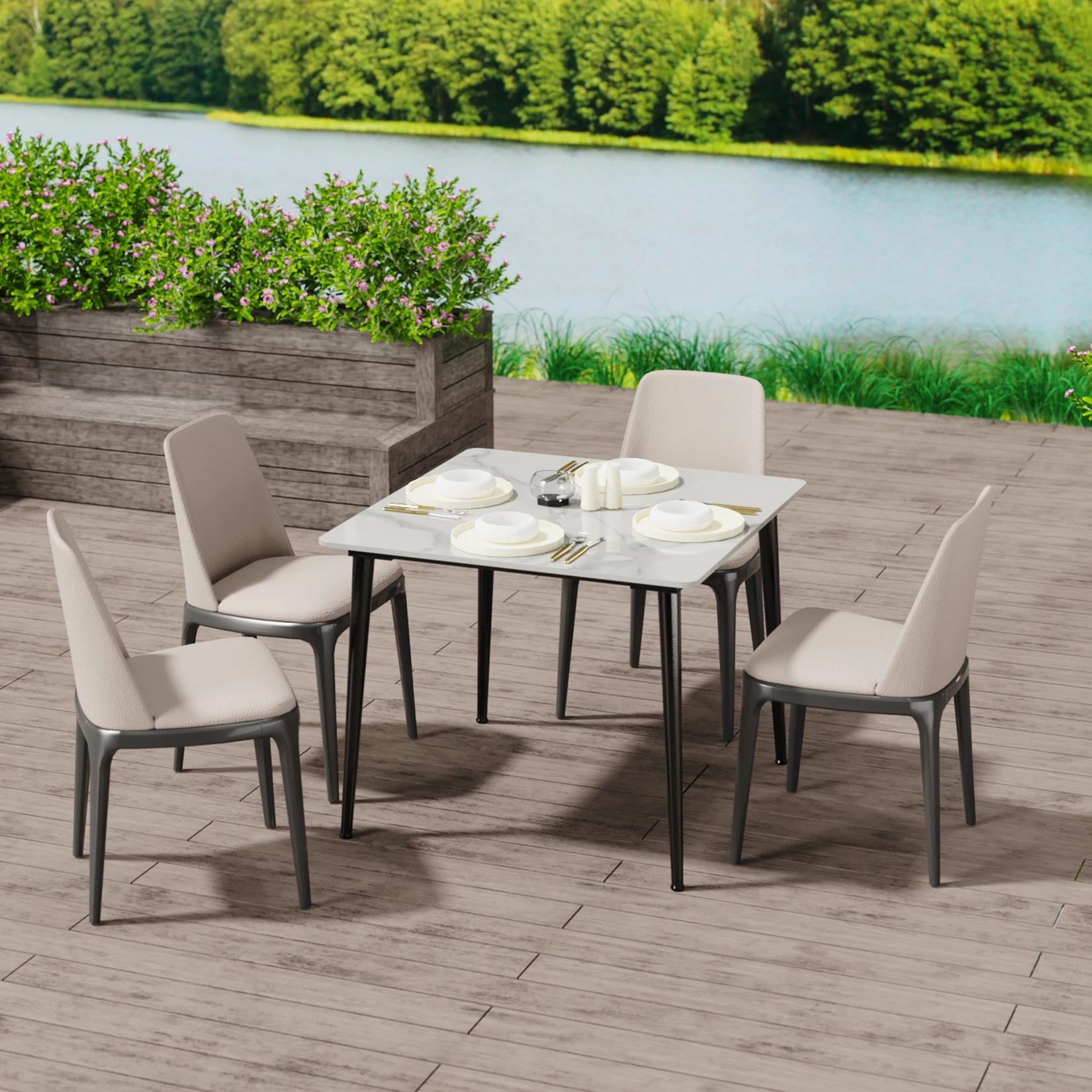 LUVODI 80CM Square Kitchen Dining Table,Modern Dining Room Table with Metal Legs for Living Room Coffee Shop Restaurant
