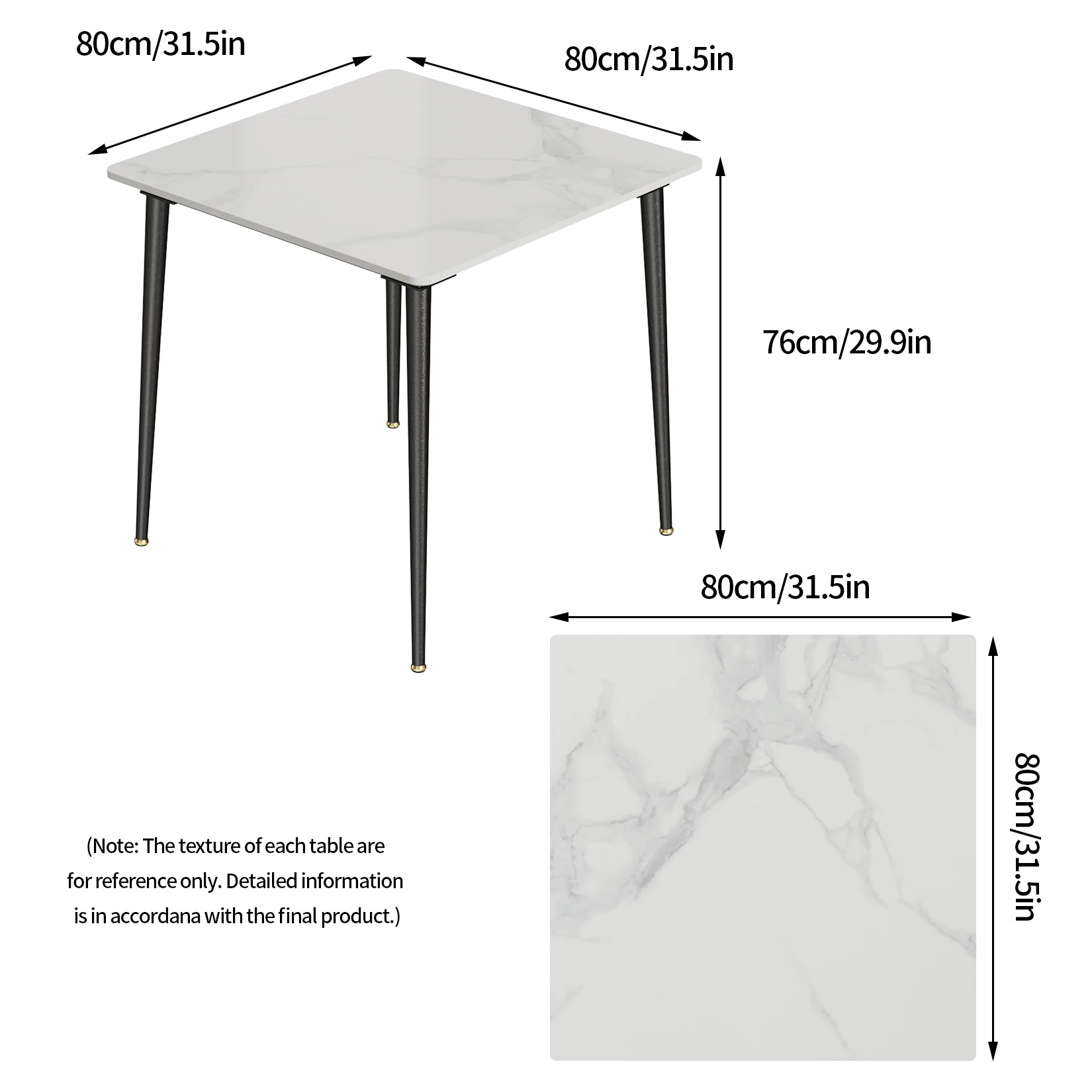 LUVODI 80CM Square Kitchen Dining Table,Modern Dining Room Table with Metal Legs for Living Room Coffee Shop Restaurant
