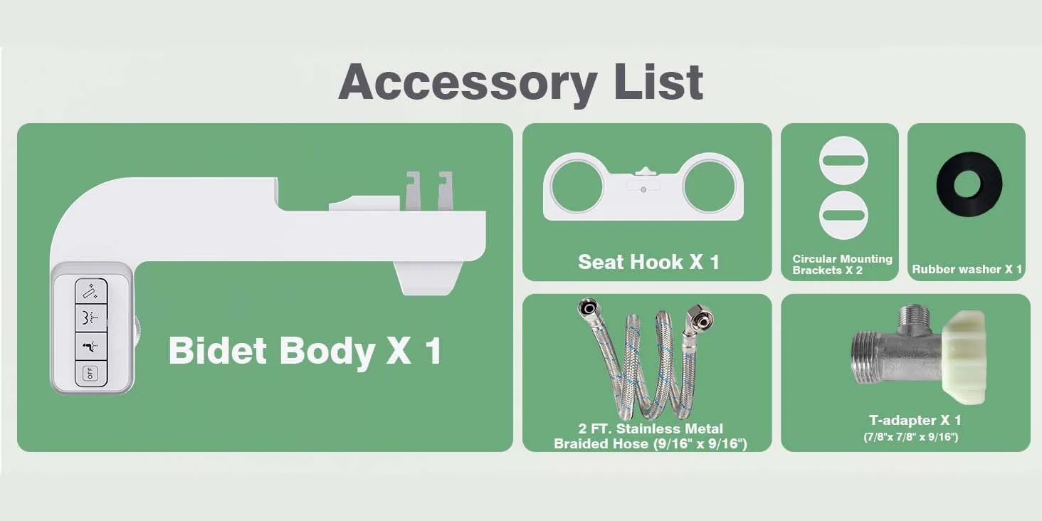 Bidet Attachment for Toilet - Non-Electric Self-Cleaning Dual Nozzles (Feminine & Rear Wash),Adjustable Water Pressure Control