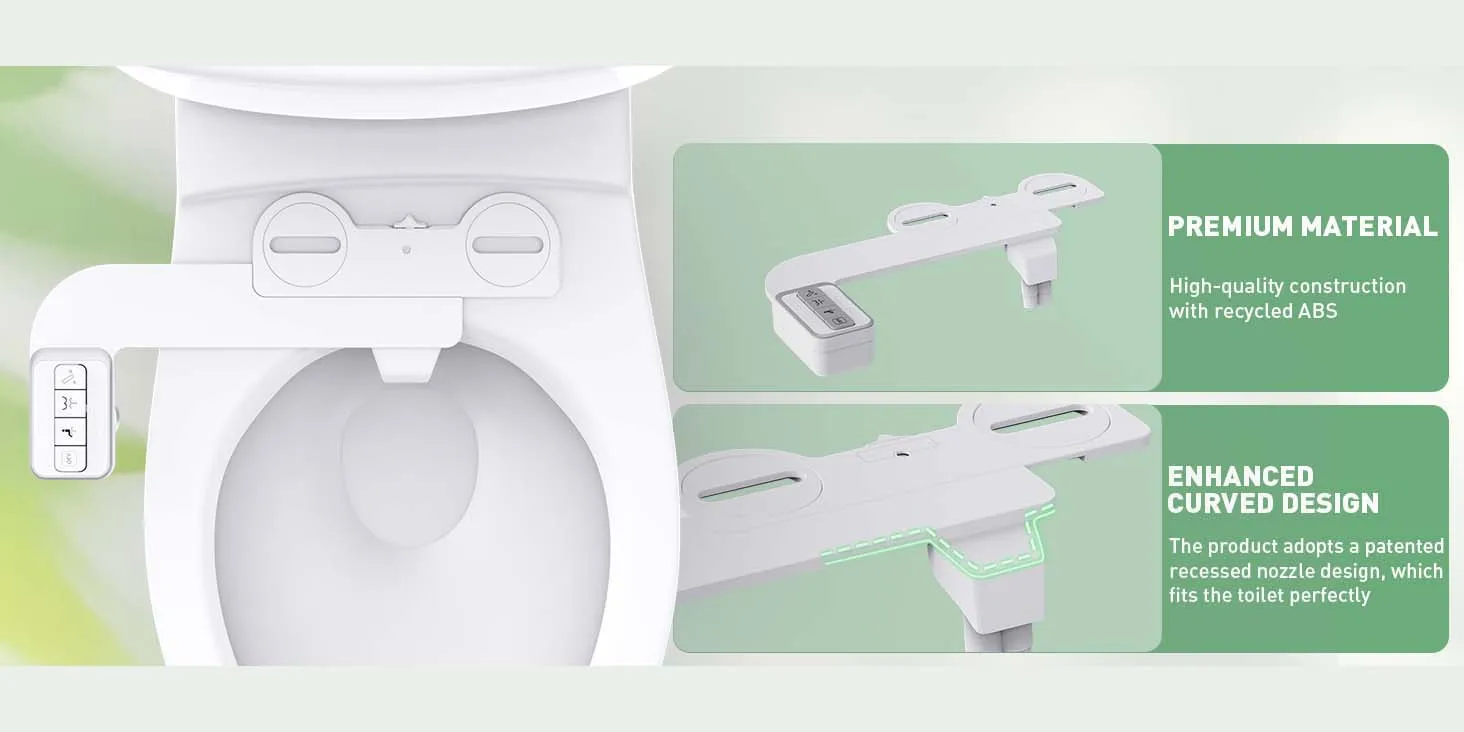 Bidet Attachment for Toilet - Non-Electric Self-Cleaning Dual Nozzles (Feminine & Rear Wash),Adjustable Water Pressure Control
