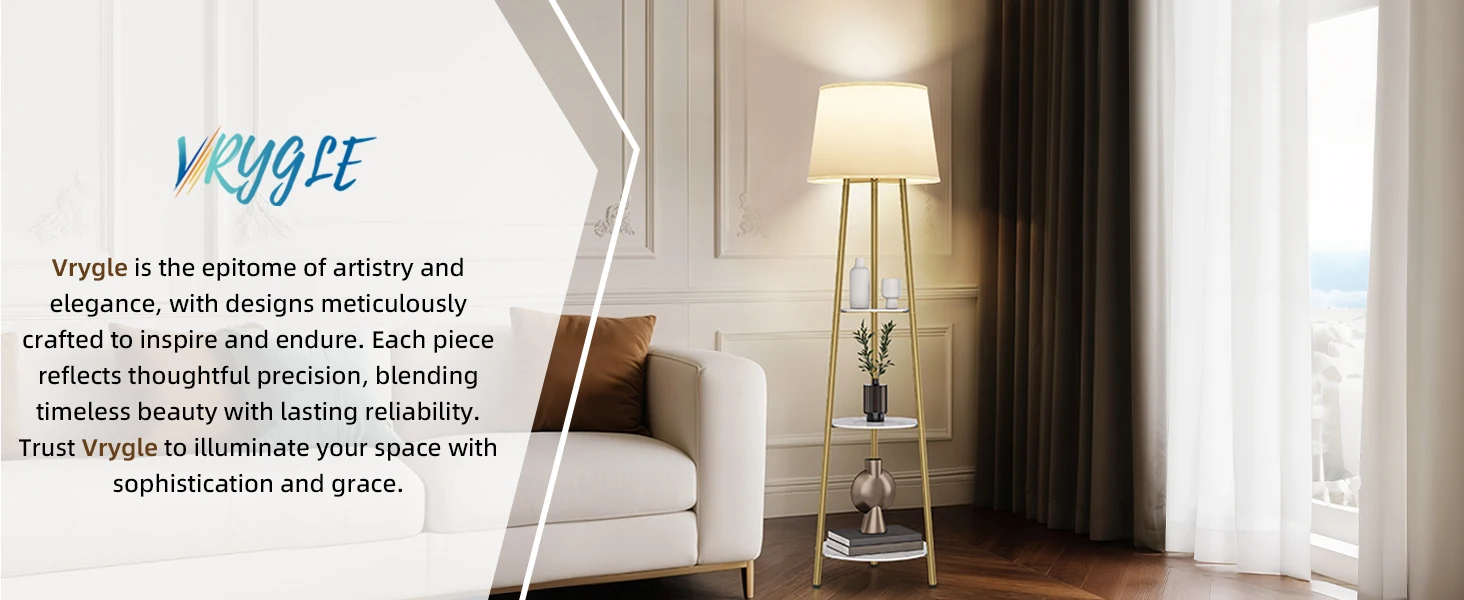 Modern Tripod Floor Lamp Free Standing Light Shade with Shelf Storage for Bedroom Living Room