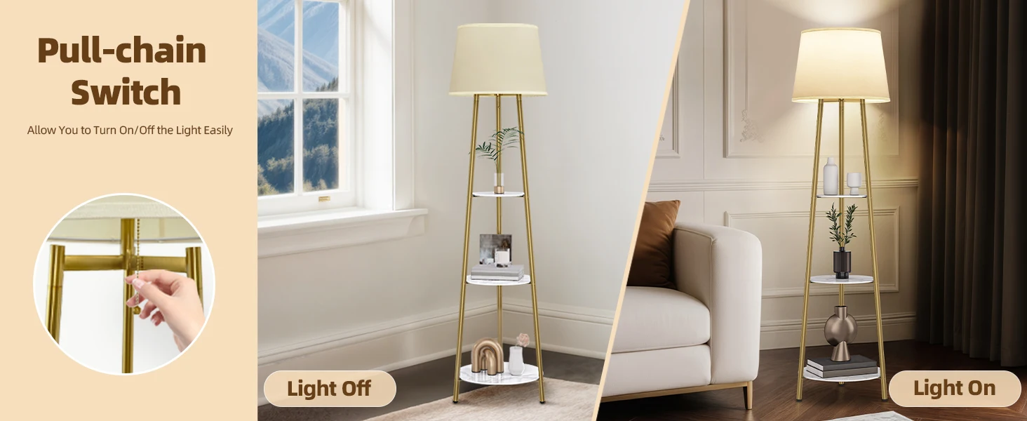 Modern Tripod Floor Lamp Free Standing Light Shade with Shelf Storage for Bedroom Living Room