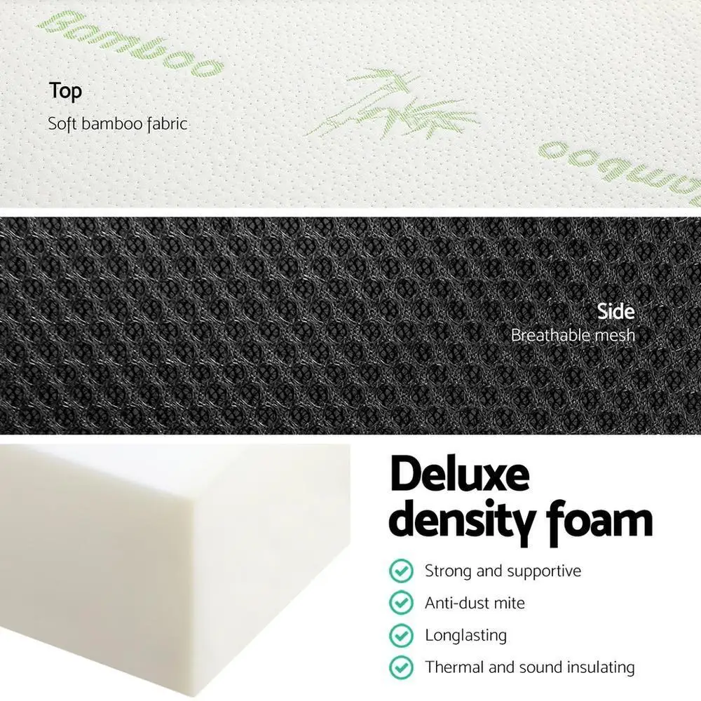 Foldable Foam Mattress Double Size Bamboo Cover Portable Sleeping Pad for Home Guest Room and Travel