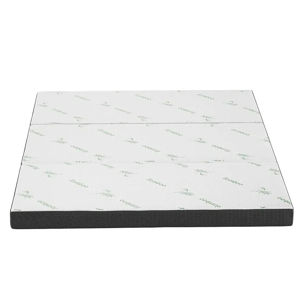 Foldable Foam Mattress Double Size Bamboo Cover Portable Sleeping Pad for Home Guest Room and Travel