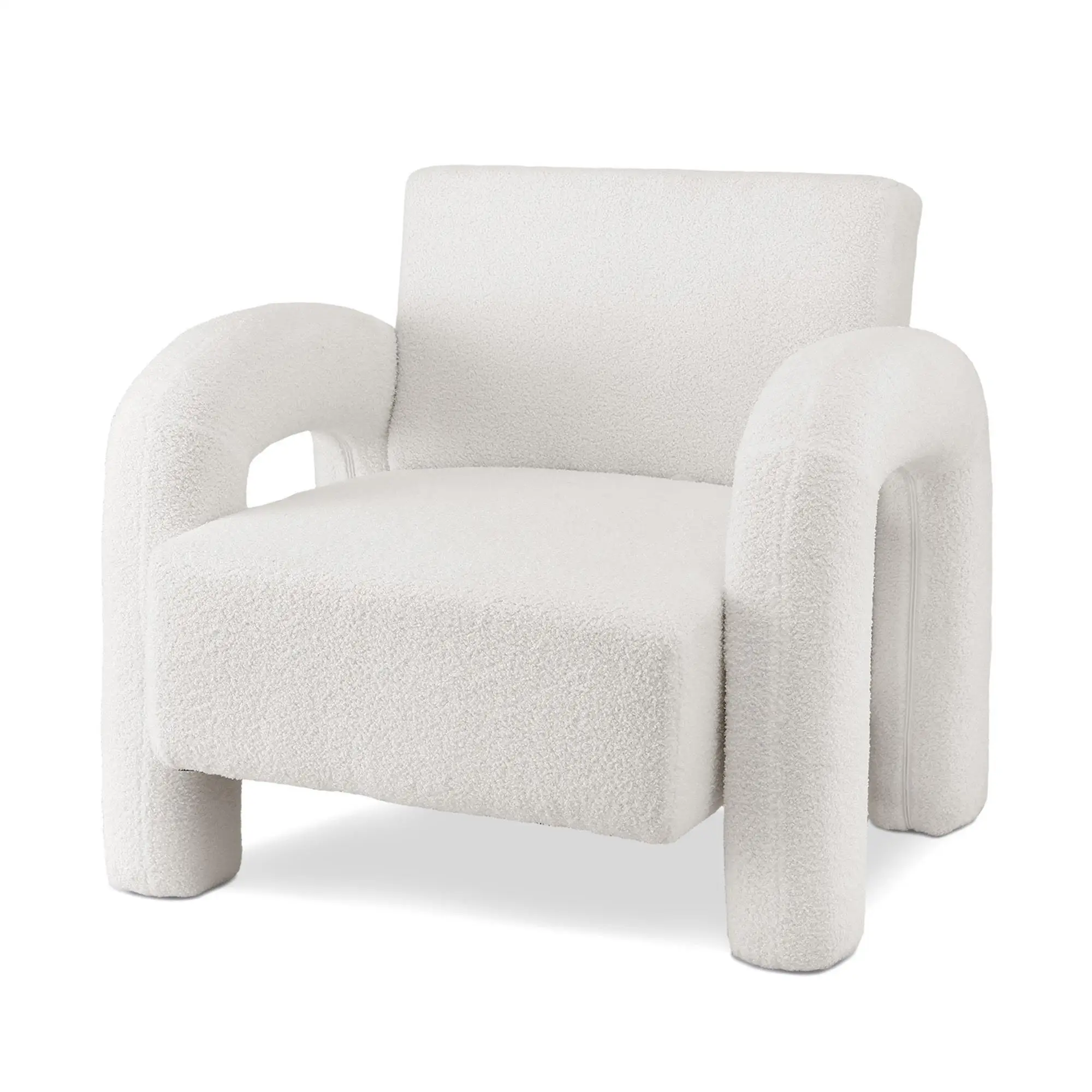 Modern Boucle Accent Armchair Curved Lounge Sofa White Plush Single Seat Living Room Chair