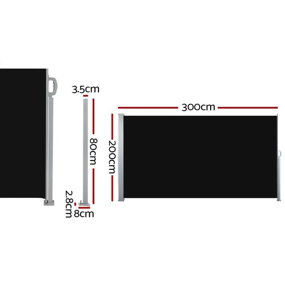Side Awning Retractable Sun Shade Privacy Screen Outdoor 2x3M Black Garden Patio Wind Blocker
