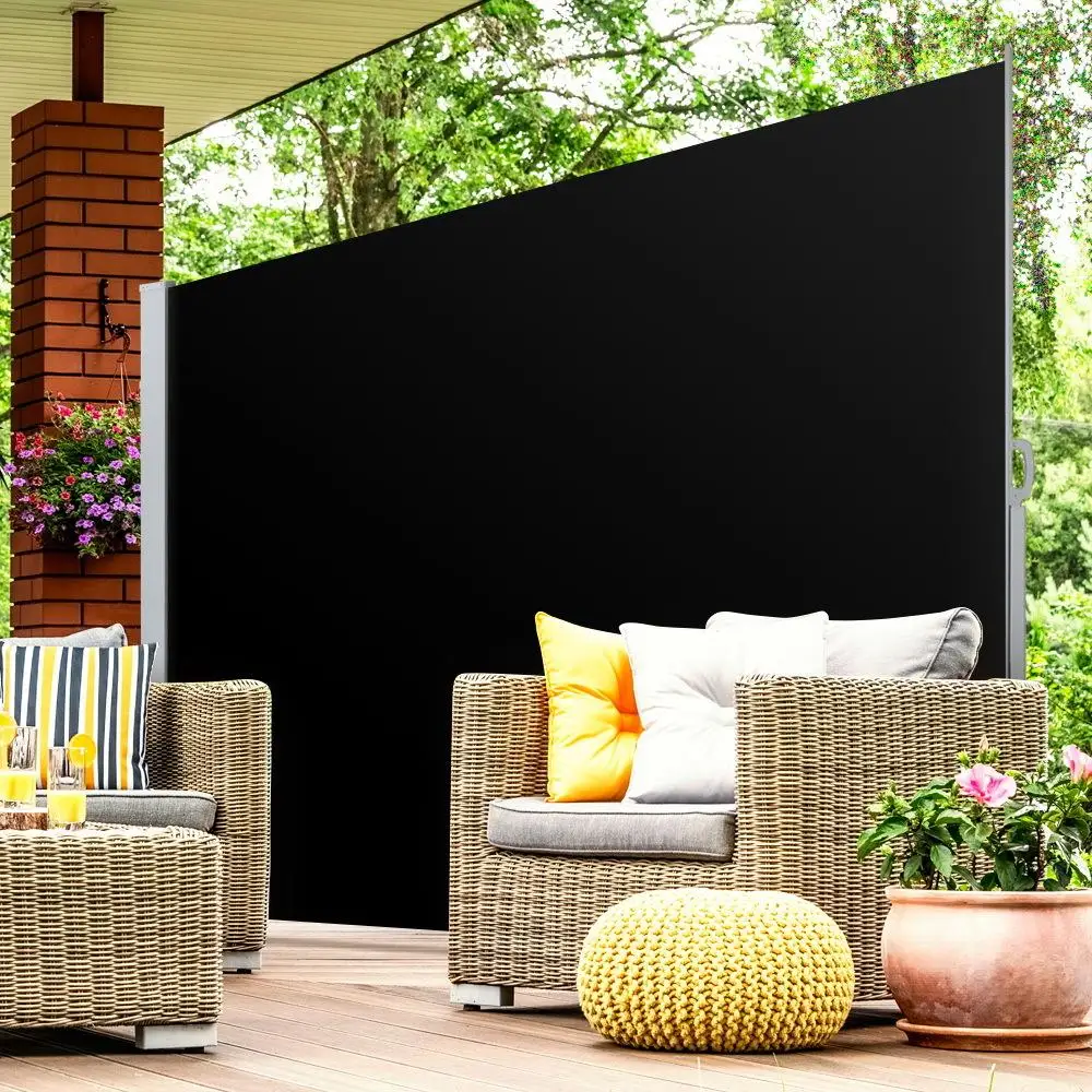 Side Awning Retractable Sun Shade Privacy Screen Outdoor 2x3M Black Garden Patio Wind Blocker