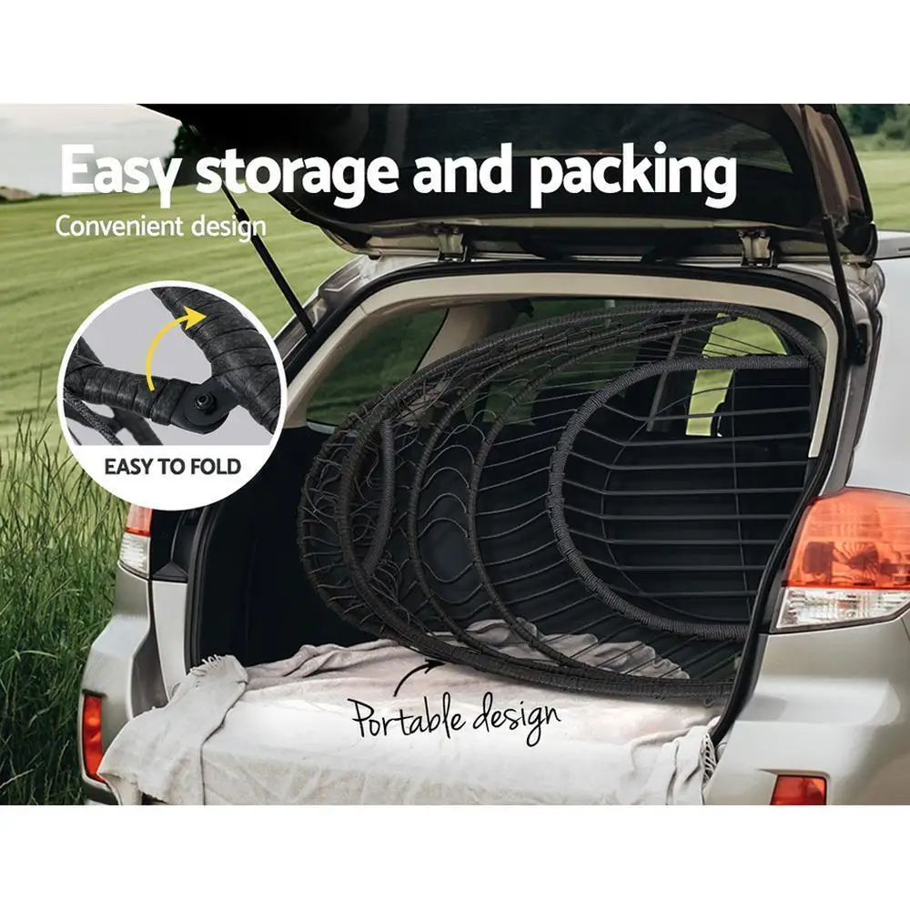 Outdoor Egg Swing Chair Hanging Wicker Rope Pod Stand Foldable Grey Patio Garden Lounge Seat
