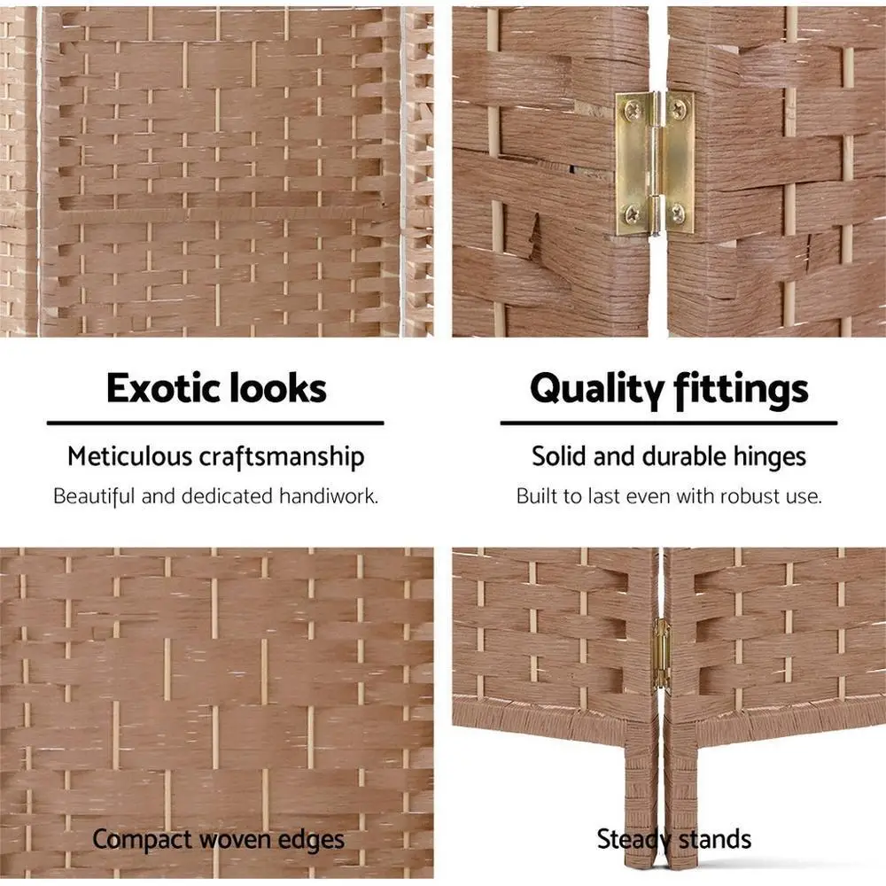 8 Panel Natural Woven Room Divider Screen 326x170cm Folding Privacy Partition for Home Office Living Room Decor