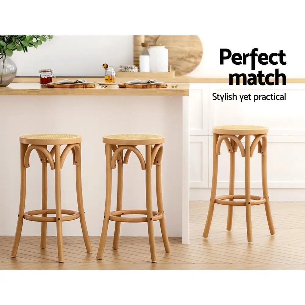 2x Wooden Bar Stools with Rattan Seat Counter Height Kitchen Breakfast Dining Chairs