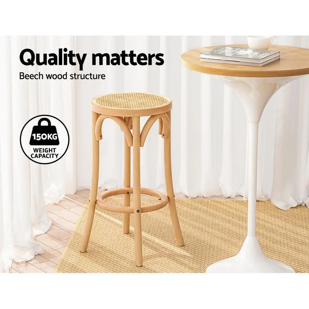2x Wooden Bar Stools with Rattan Seat Counter Height Kitchen Breakfast Dining Chairs